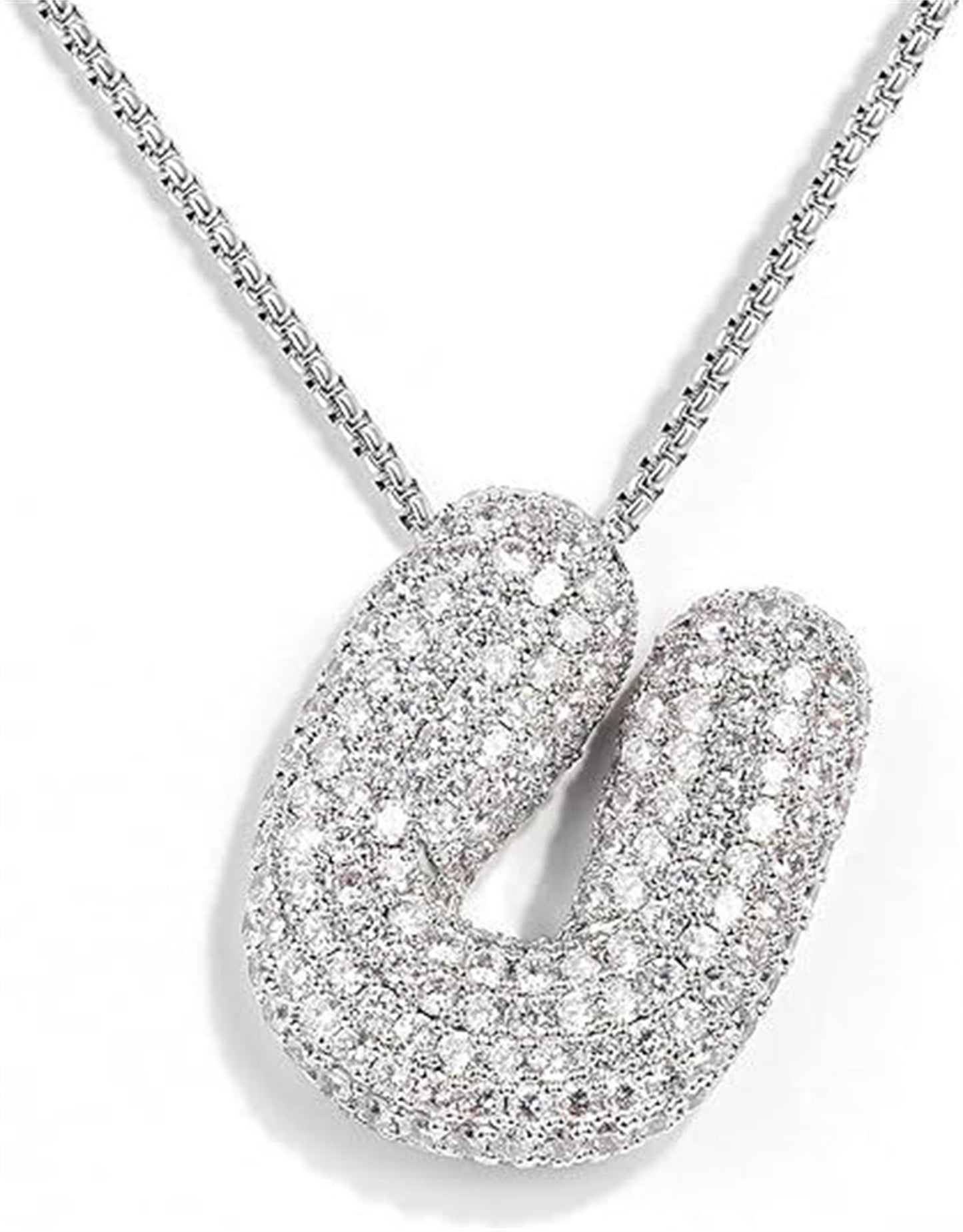 Custom Initial Necklace | Sparkle Alphabet Pendant Brass Zircon Balloon English Letter Necklace