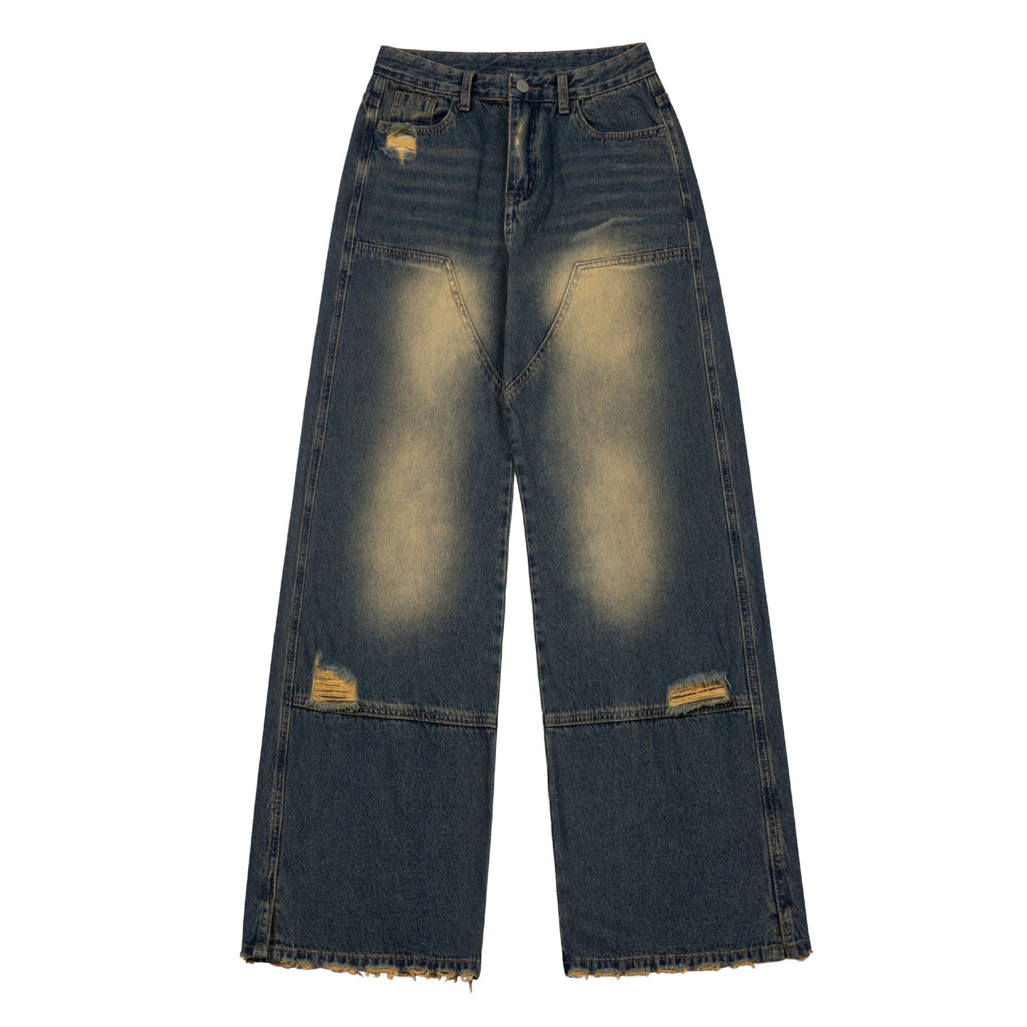 Washed Wide-Leg Distressed Jeans – Vintage Streetwear Y2K Denim Pants Loose Casual American Retro Worn Jeans Men And Women