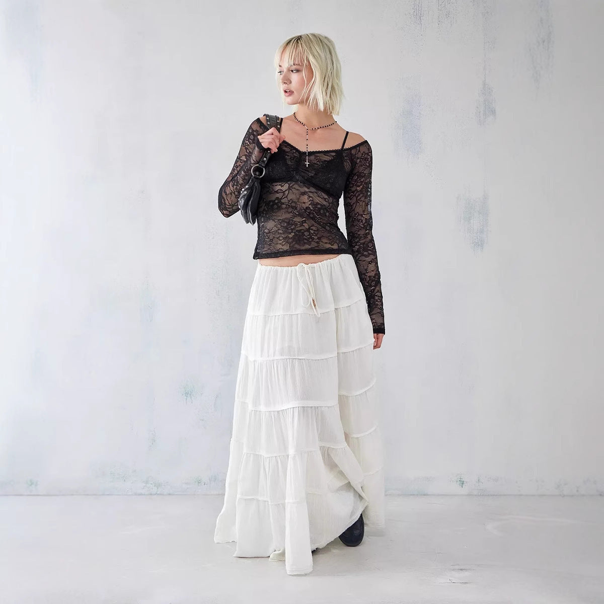Retro Top Lace See-through V-neck
