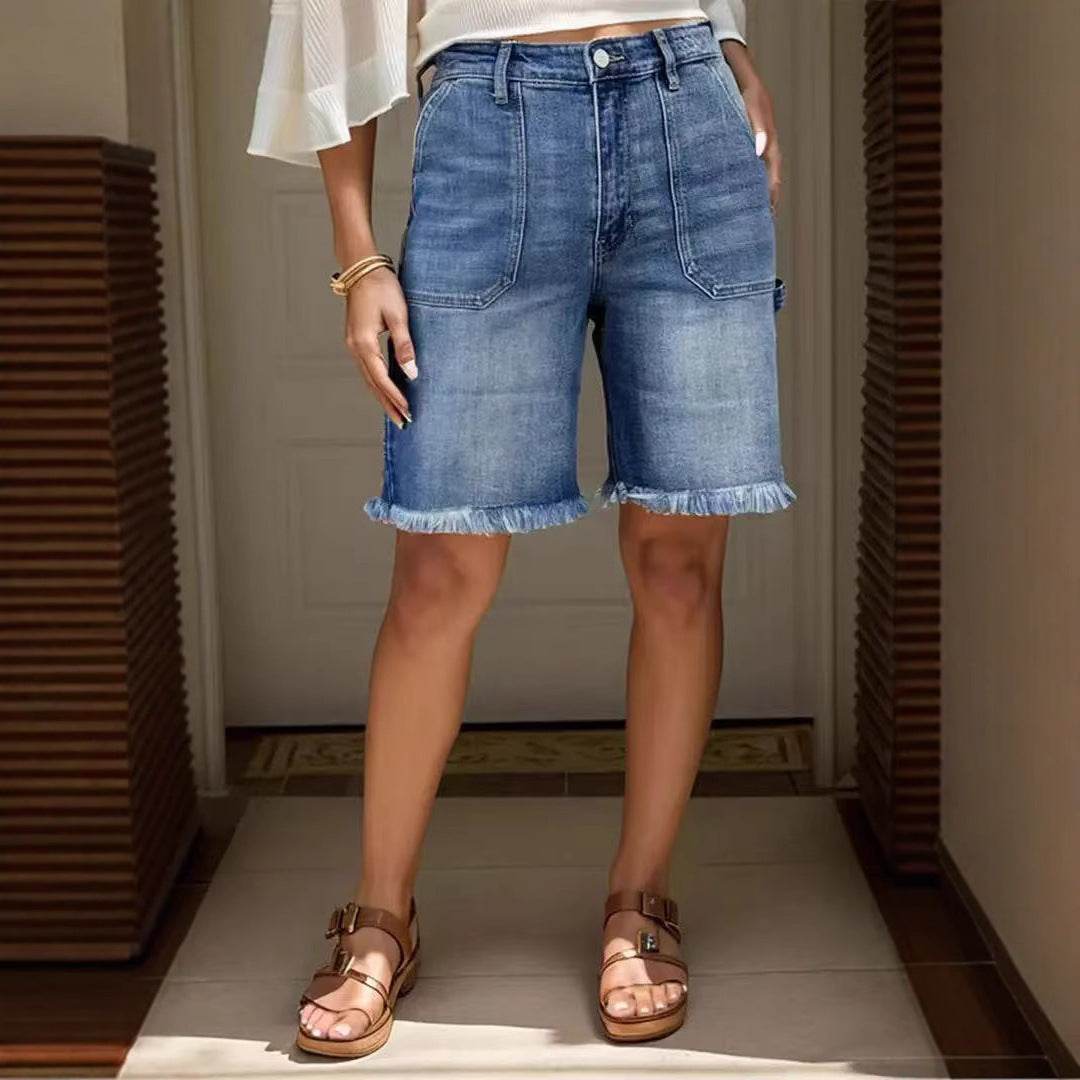 American Style Women's Heavy Industry Wash Straight All-matching Slim Jeans