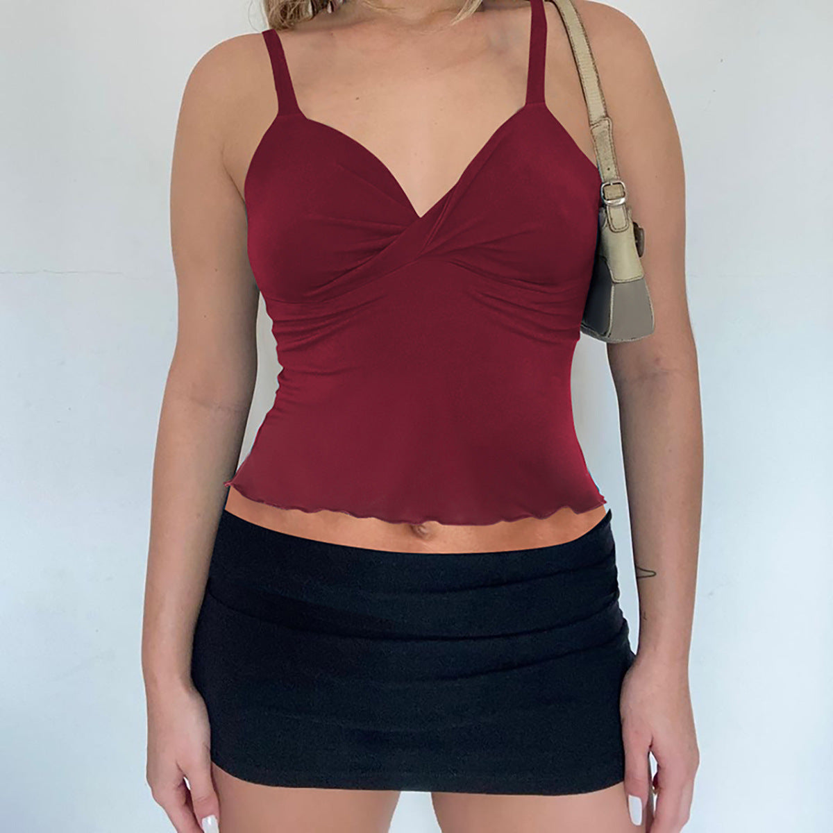 Bow Camisole Backless Tank Waist Trimming Wave Edge Bandeau Sling Top For Women's