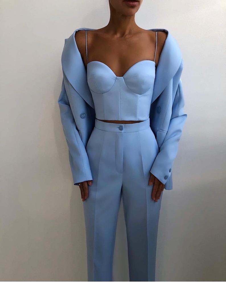 Versatile Power Suit for Women (Blazer, Top, Pants) Pieces Fashion Women Suits Peaked Lapel Double Breasted Jack