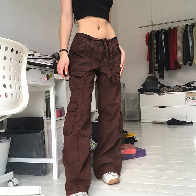 Multi-Pocket Cargo Pants – Streetwear Baggy Fit Retro Grey Work High Waist Jeans For Women European-American Style