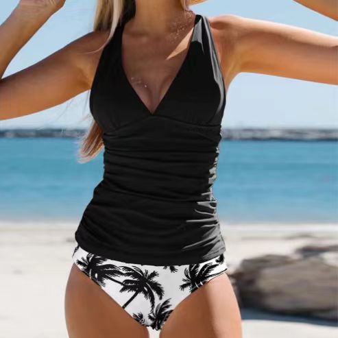 Tropical Escape Tankini & Swim Dress Set – Flowy Fit, Built-In Support, & Beach-Ready Style Bikini Beach Print Suspender Swimsuit Suit