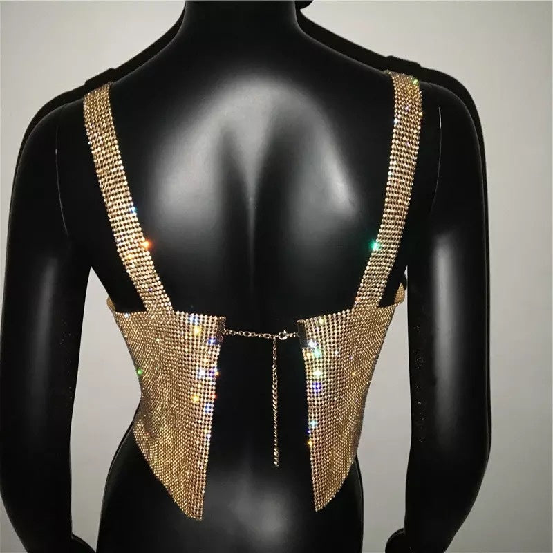Bling Rhinestones Party Crop Top Full Diamonds Sequins Top