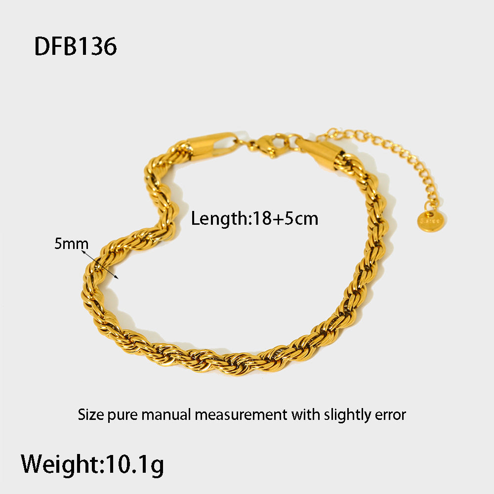 Stainless Steel 18K Gold Plating Hemp Flowers Chain Figaro Chain Bracelet For Women