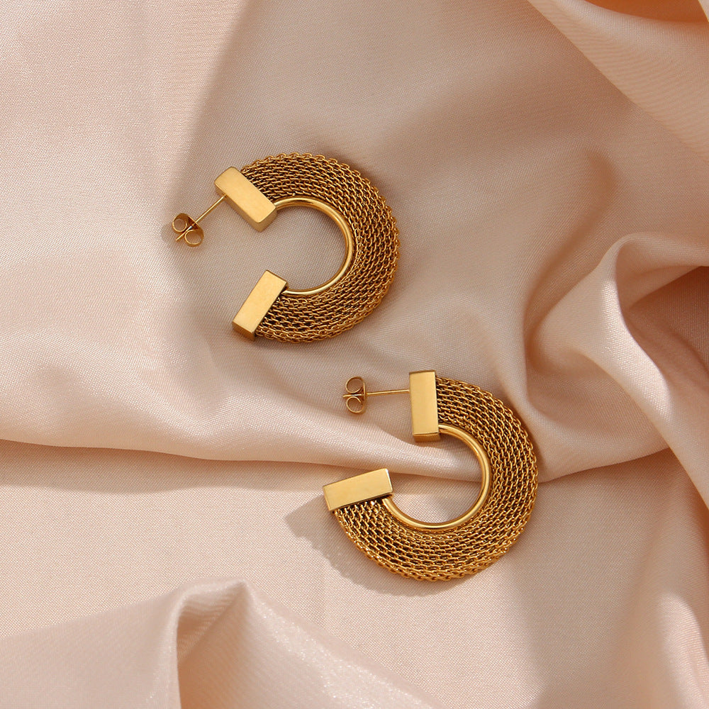 Textured Bold Gold Hoop Earrings – Statement Luxury Fashionable Personalized Popular Stainless Steel Earrings Jewelry For Women's