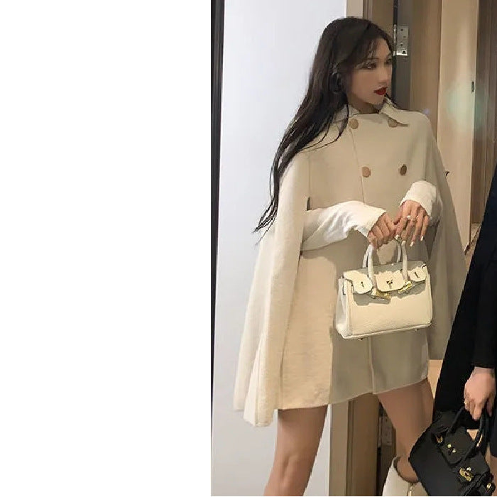 Élan Cape™ Classic Double-Breasted Cape Coat – Chic & Cozy Elegance Cape Top Women's Korean-style Loose