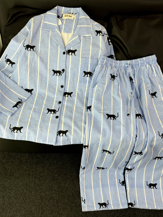 Cotton Pajamas Korean Style Cotton Homewear Can Be Worn Outside Simple Set