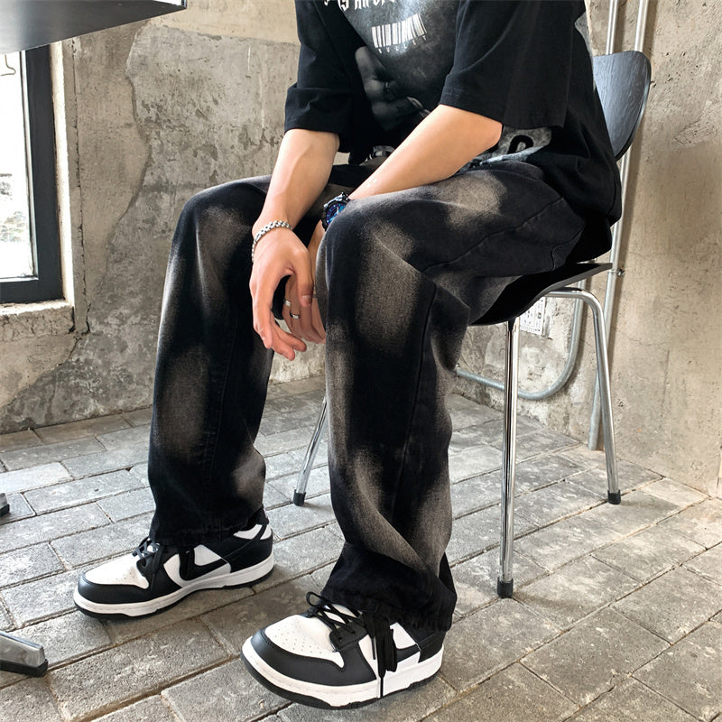 Bleach-Wash Street Style Jeans – Grunge Aesthetic with Urban Edge High Street Tie-dye Hip-hop Jeans For Men And Women Straight