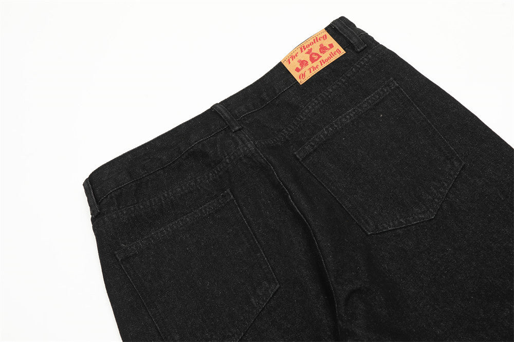 Webbed Edge – Black Denim with Spider Stitch Detail Spider Web Straight Jeans For Men And Women