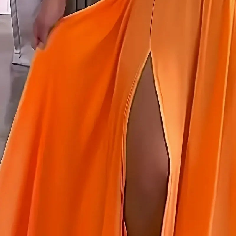 Sexy Deep V Neck Maxi Dress Spaghetti Strap Sleeveless Backless High Slit Long Dress
