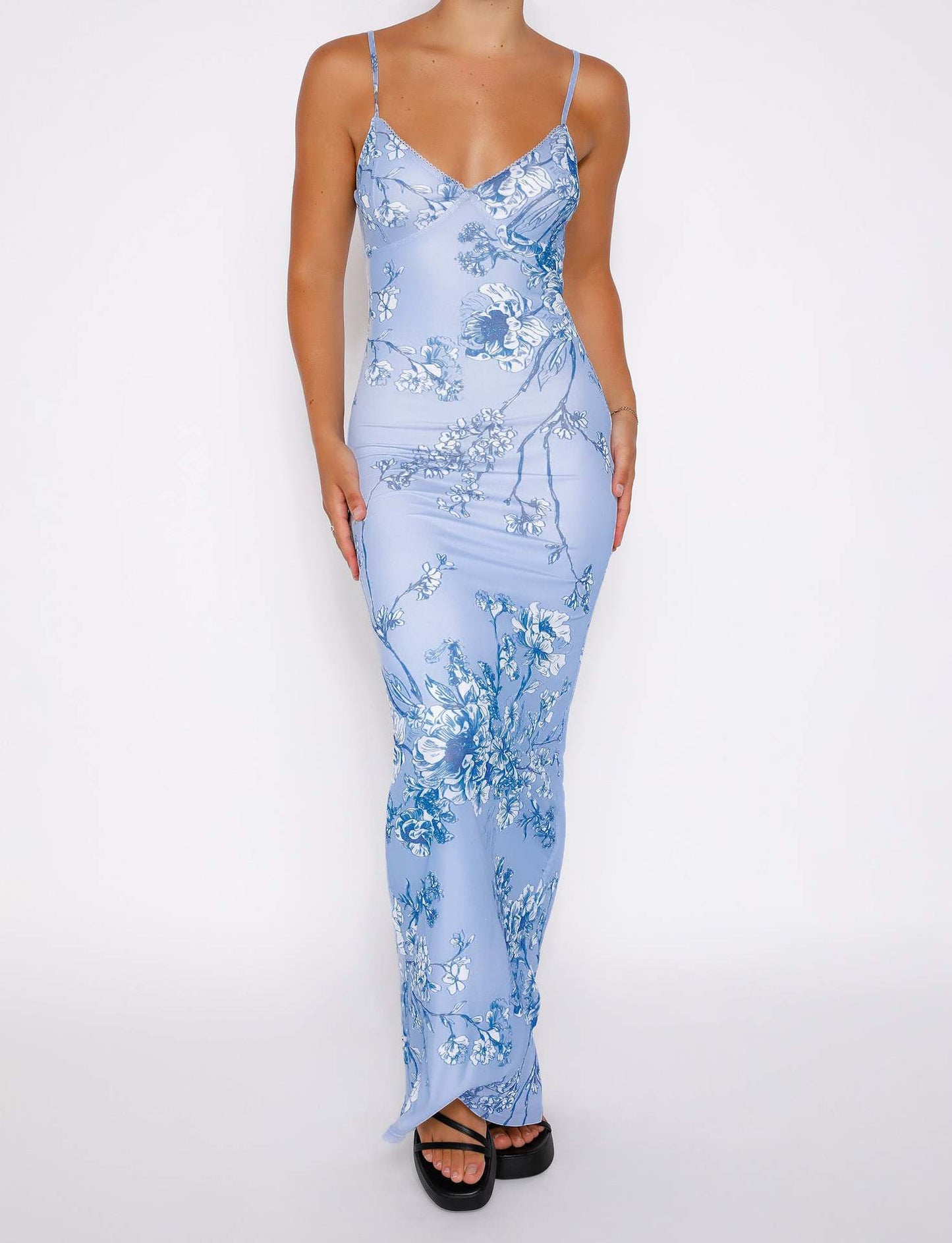 Elegant Floral Print Satin Slip Maxi Dress | Flowy Cowl Neck Gown Y2K Slim Flowers Printing Slip Dress Women's Summer Suspender Skirt Vacation Beach Long Dresses