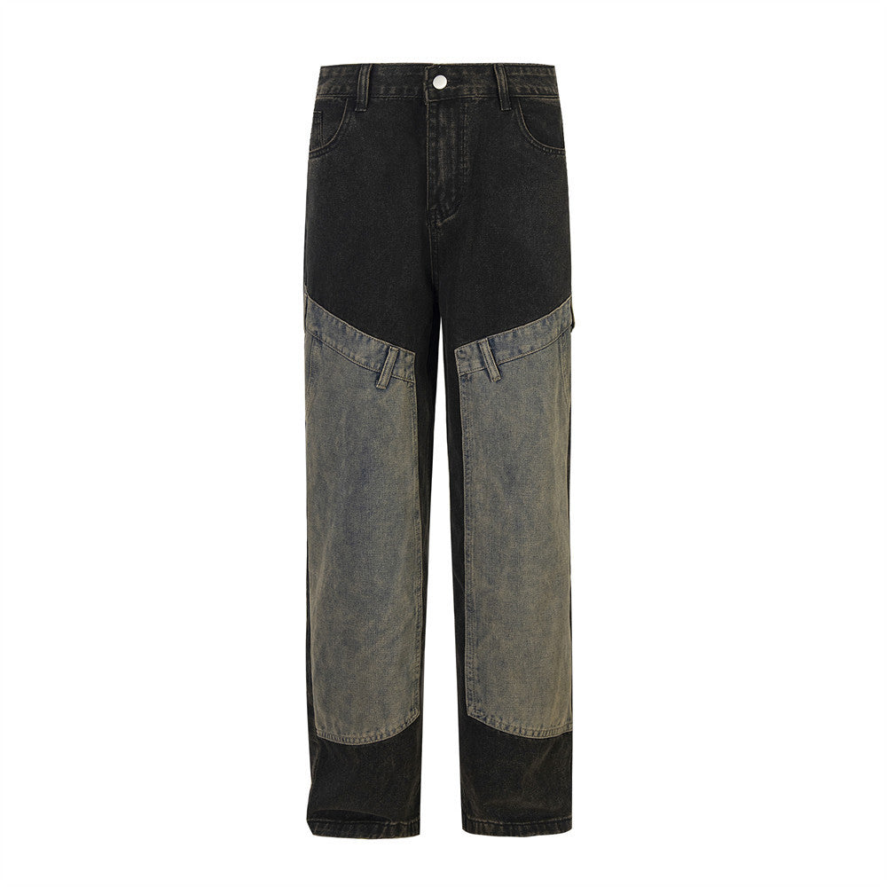 Raw Edge Revival – Two-Tone Panel Utility Jeans High Street Design Jeans For Men And Women