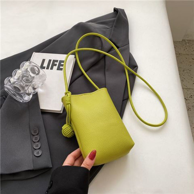 Chic Minimalist Phone Sling Bag with Pom-Pom Detail Crossbody Bag Mini Phone Bag