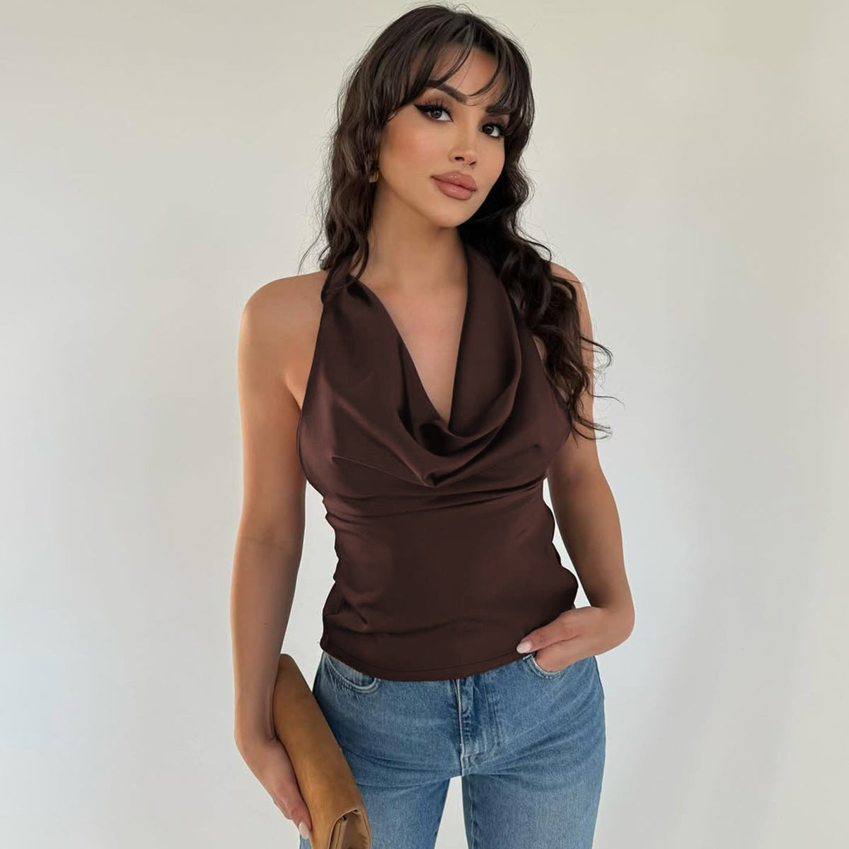 Halter Backless Tank Vest Fashion Solid Color Slim Fit Tied Tube Top For Women's
