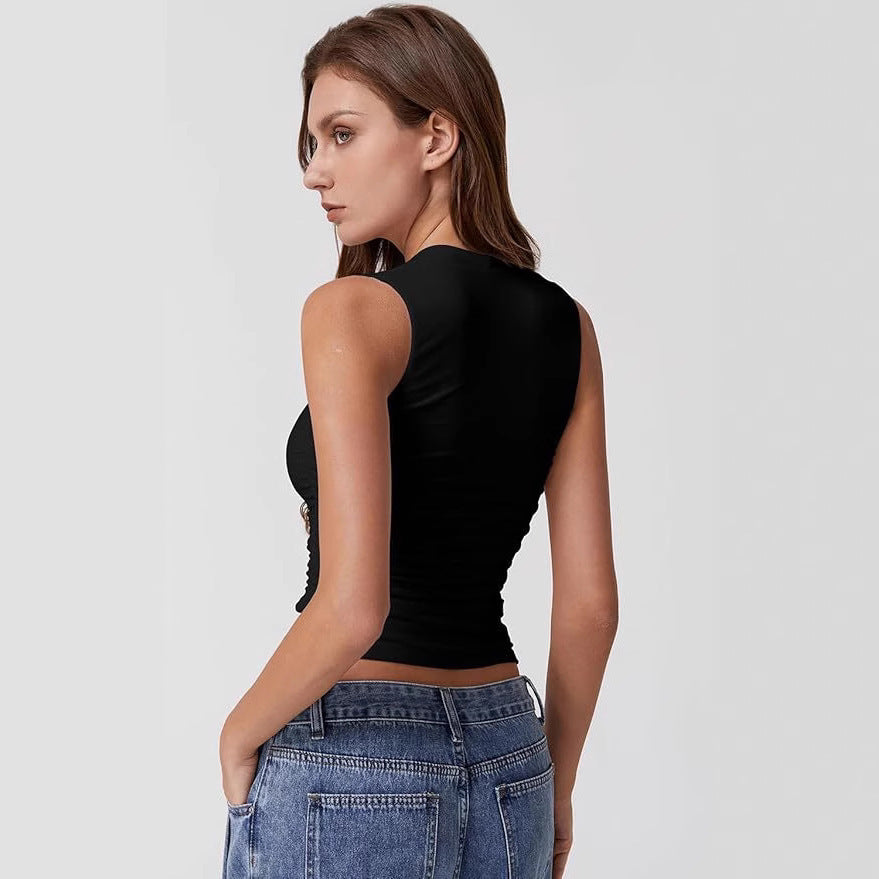 Off-the-shoulder Square Collar Shoulder Strap Midriff-baring Top