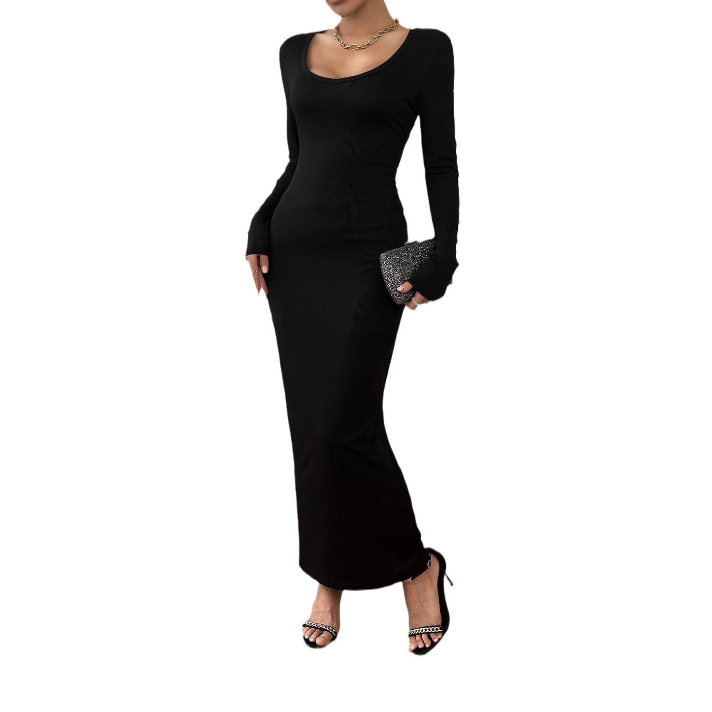 Fashion Temperament Pure Color Slim Fit Bodycon Dress For Women's