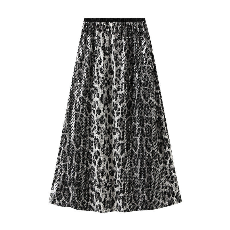 Women's Fashionable Sequins Leopard Print Skirt