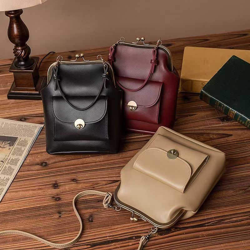 Vintage Inspired Frame Handbag with Front Pocket & Top Handle