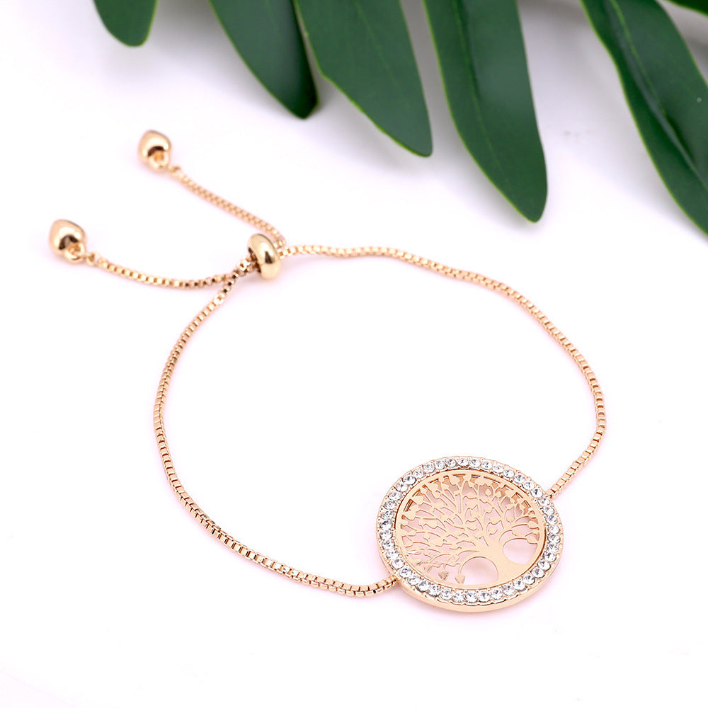 Sparkling Crystal Tree Charm Bracelet New Gold Metal Creativity Lucky Tree Bracelet