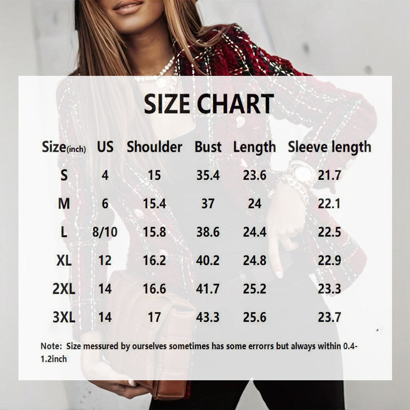 Women's Elegant Checkered Long Sleeve Blazer - Double-Breasted Printed Trench Coat For Fall&Winter, Office & Casual Jacket