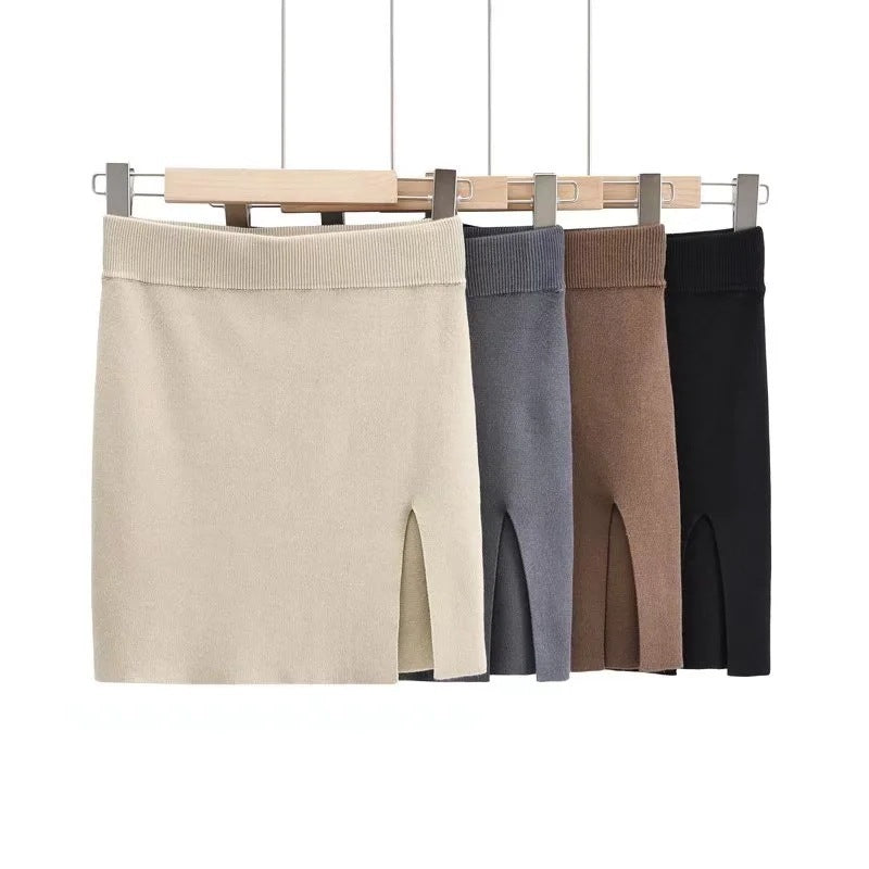 Short Skirt Fashion Side Slit Slim Knit For Women