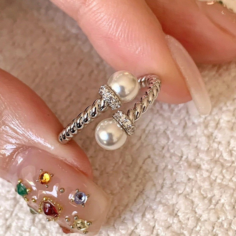 Special-interest Design Twist Double Pearl Ring For Women
