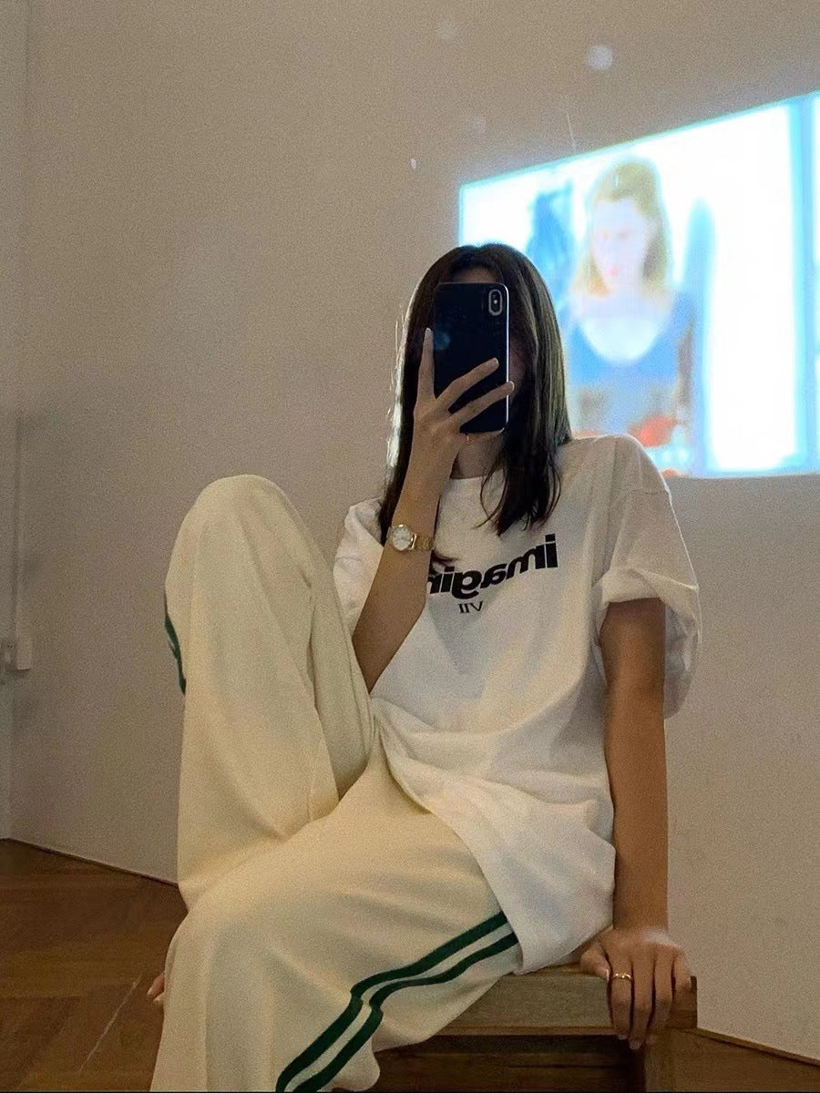 “IMAGINE” Statement Tee – Casual Cool with a Bold Voice Loose Korean Letter T-shirt Top