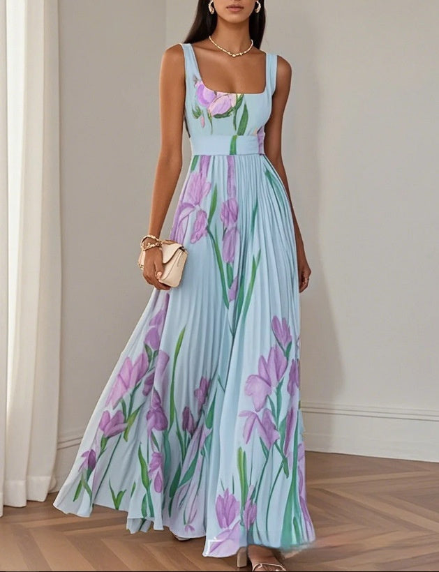 European And American Pleated Printing Dress For Women's