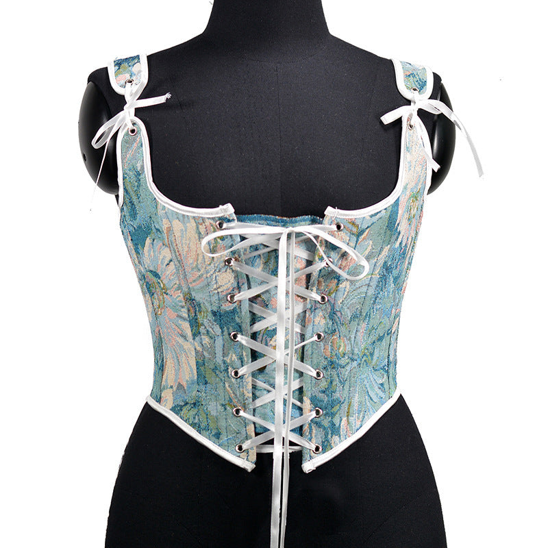 Fairy core / Princess Core Floral Over bust Corset Fashion French Strap Vest Women's Top
