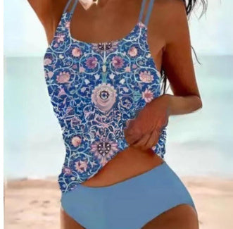 Tropical Escape Tankini & Swim Dress Set – Flowy Fit, Built-In Support, & Beach-Ready Style Bikini Beach Print Suspender Swimsuit Suit