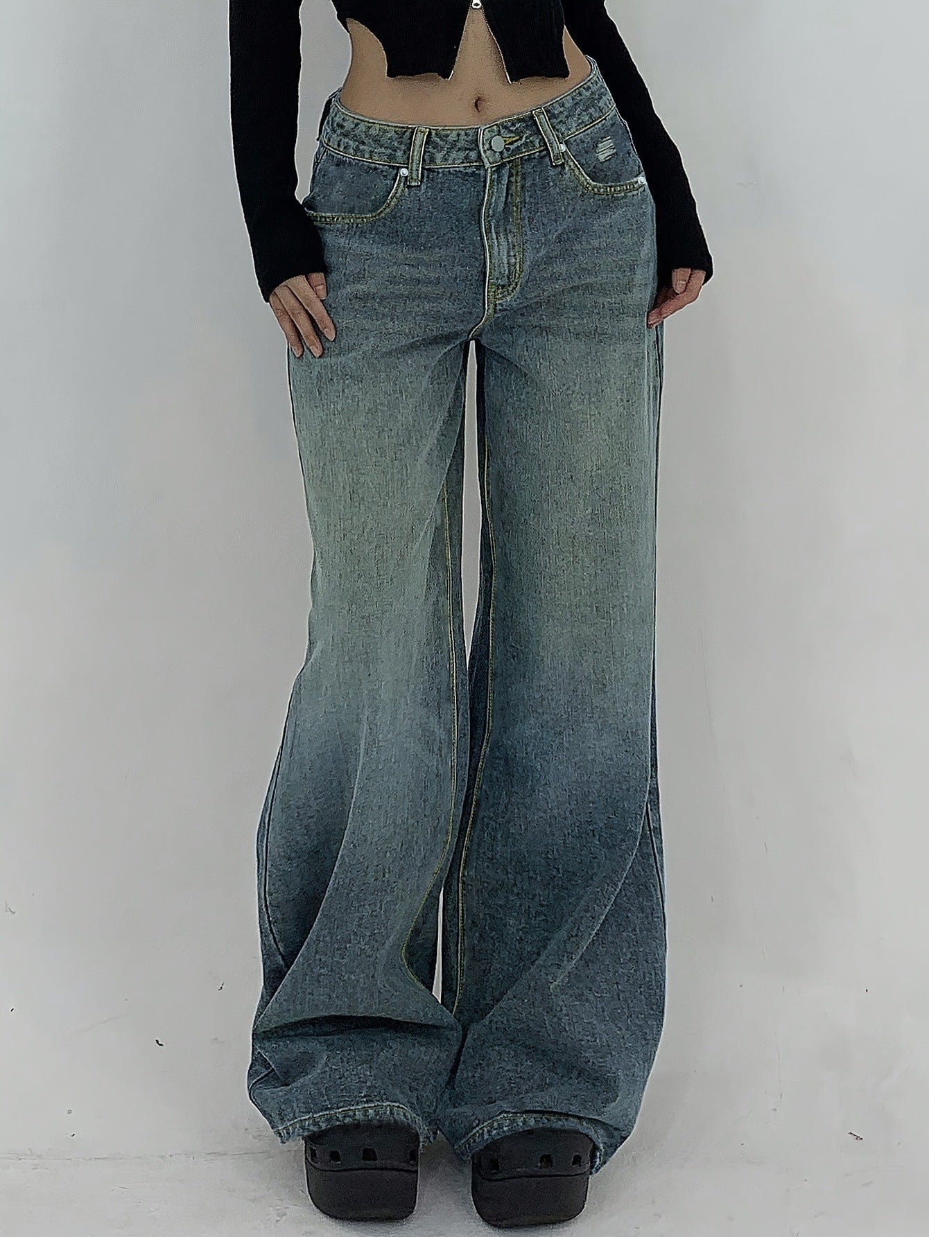 American Wide Leg Super Long Mop Jeans