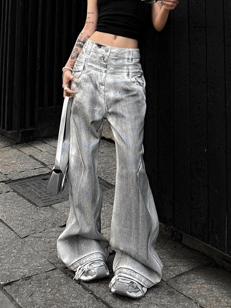 Retro Straight Jeans With Old And Dirty Design