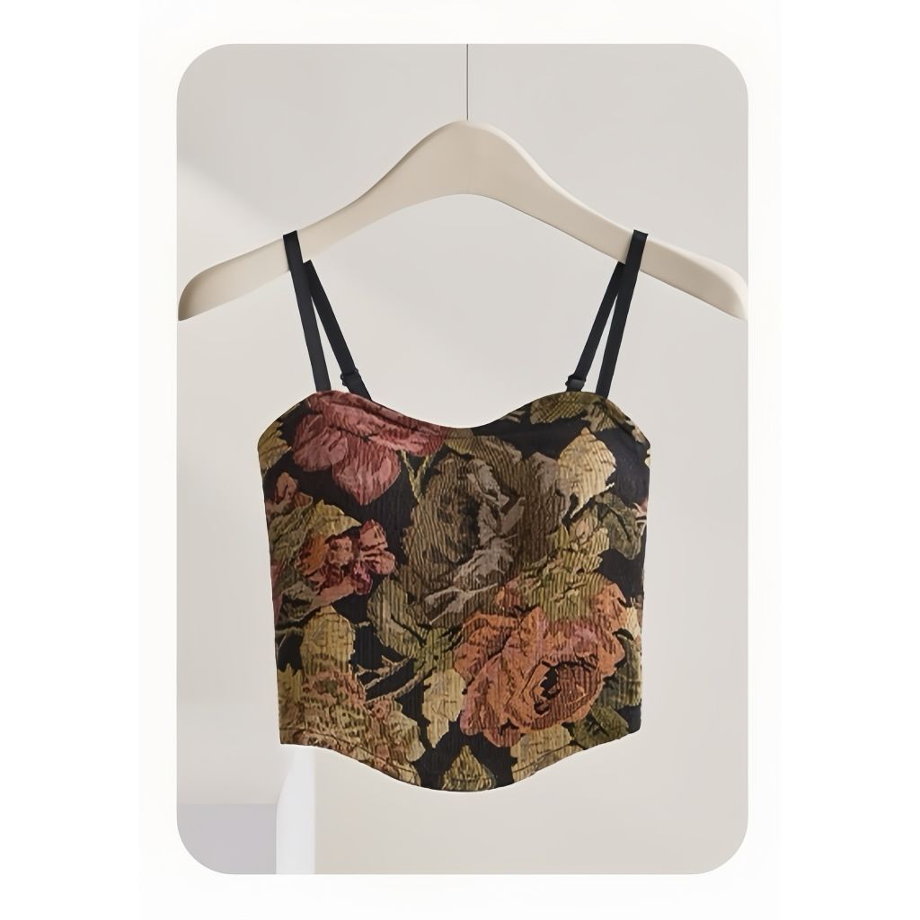 Vintage Floral Pleated Beauty Back Sling Top