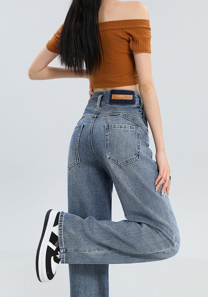 Urban Ease – Mid-Wash Loose Fit Jeans Fashion Personality Wide Leg Jeans For Women