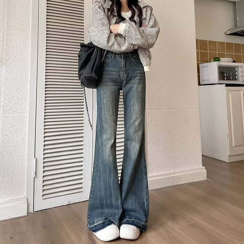 Retro Loose Flared Denim Jeans For Women's