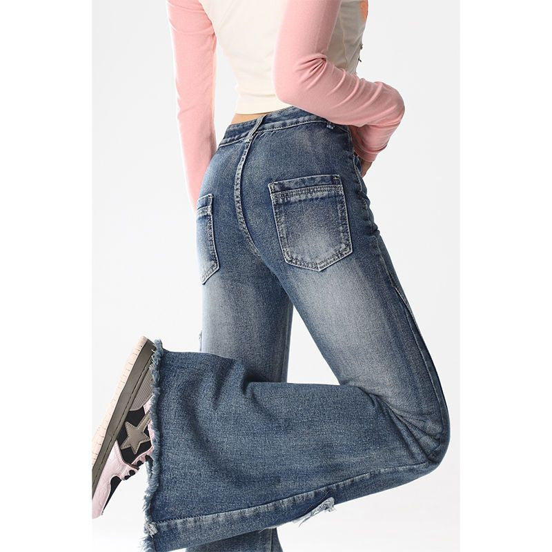 Butterfly Bliss – Flared Denim with Y2K Edge American Retro Butterfly Embroidery Slightly Flared Jeans Women