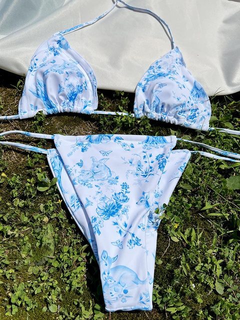 Sexy Two-Piece String Bikini with Matching Cover-Up Skirt Women Floral Swimsuit Summer Bikini Set