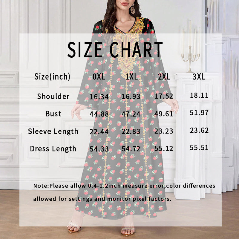 Ethnic Maxi Dress - Bohemian Embroidered Floral Print V-Neck Retro Long Dress