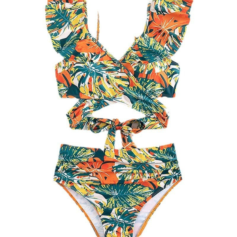 Tropical Flair – Ruffle Sleeves & Island Prints Made for Sunny Escapes Women's Two-piece Swimsuit Ruffled Halter Bikini