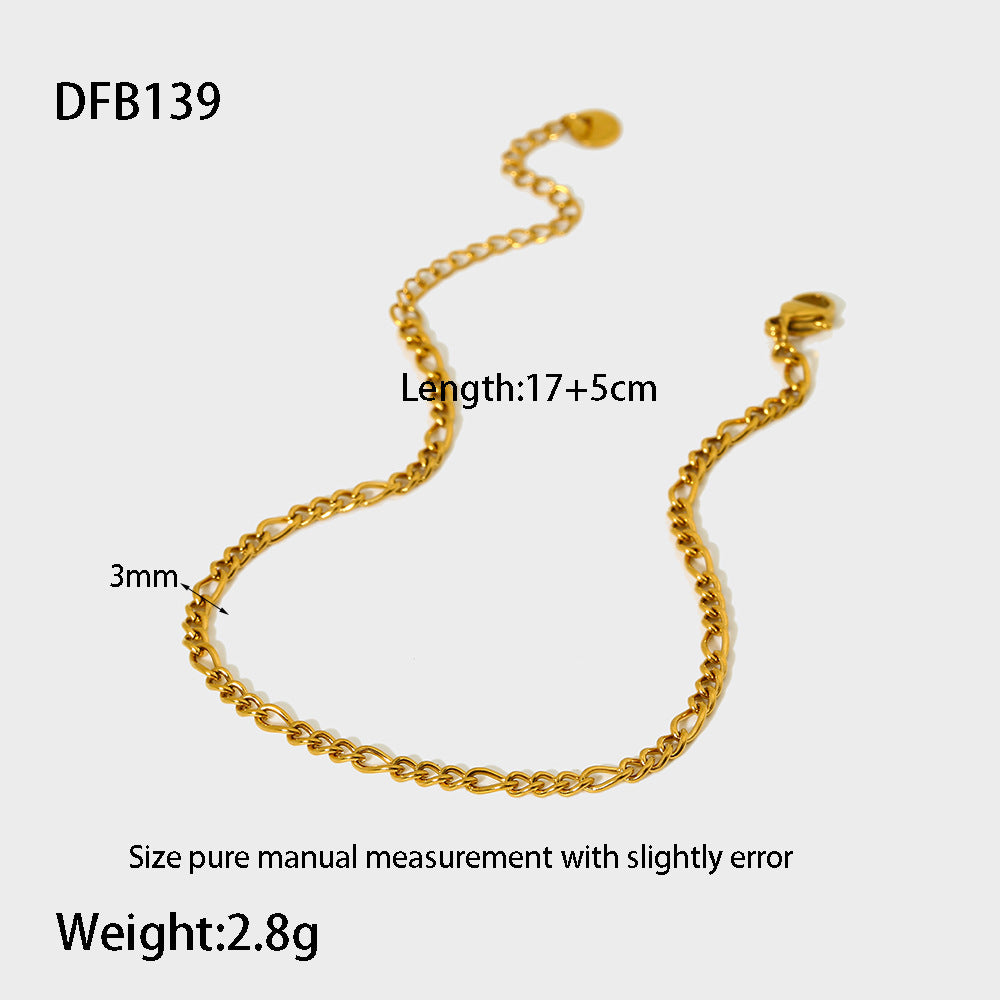 Stainless Steel 18K Gold Plating Hemp Flowers Chain Figaro Chain Bracelet For Women