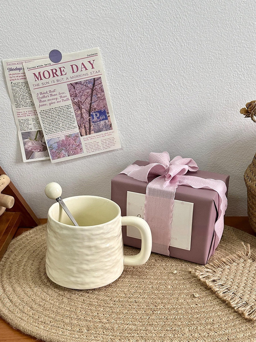 Textured Ceramic Mug & Spoon Gift Set with Bag Rock Textured Ceramic Coffee Niche Mug