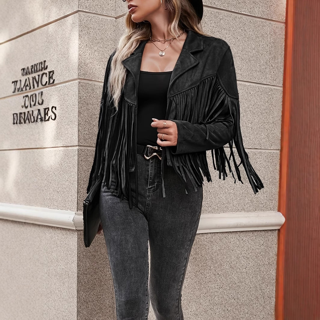 Spring And Autumn Casual Fringe Regular Sleeve Lapel Regular Women's Everyday Jacket