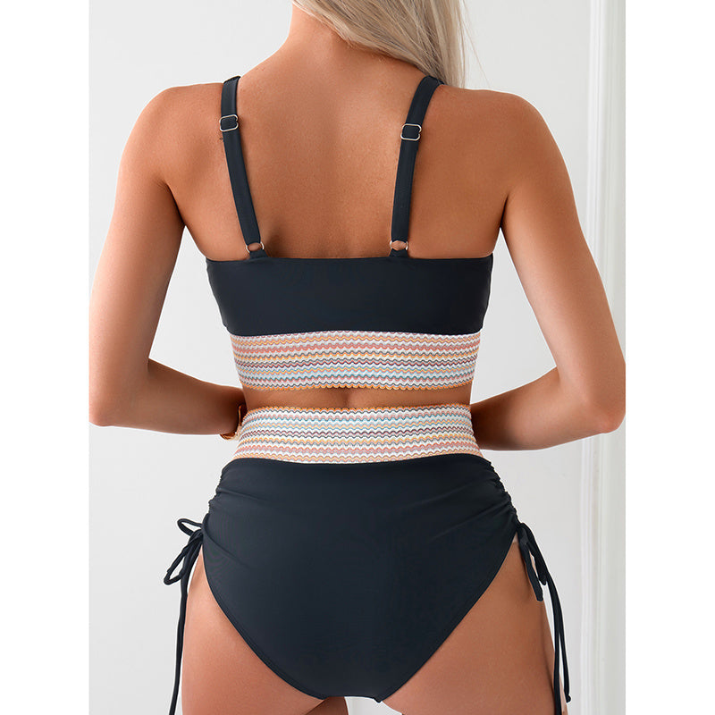 High Waisted Bikini Sets Two Piece Tummy Control Swimsuit Color Block Bathing Suits