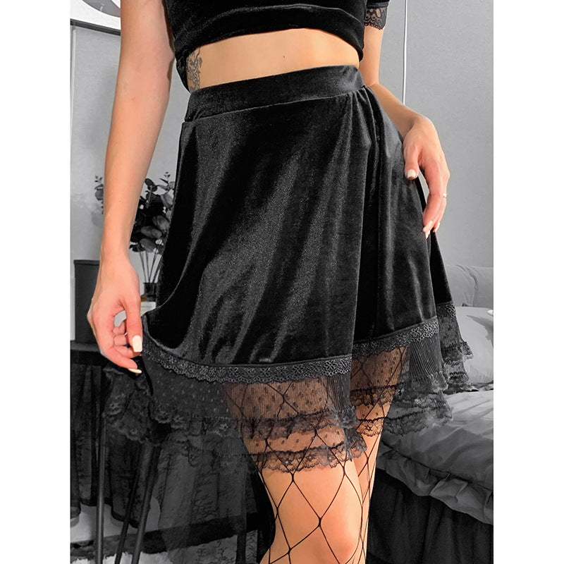 Fashion Solid Color Lace Short Skirt