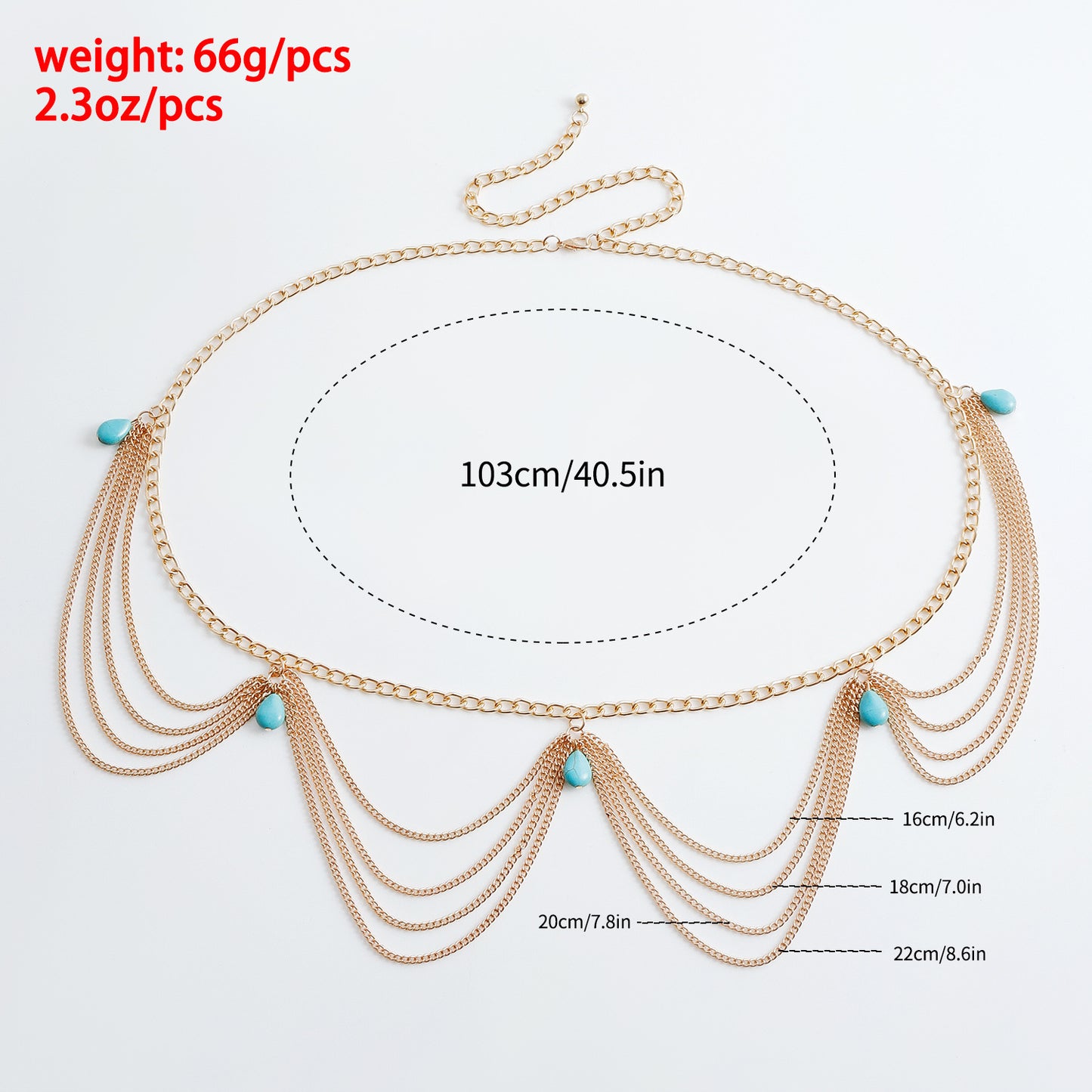 Gold Tone Layered Belly Chain with Teardrop Accents Classic Retro Turquoise Waist Belly Chain For Women Summer Beach Sexy Simple Body Chain Jewelry Accessories Gift
