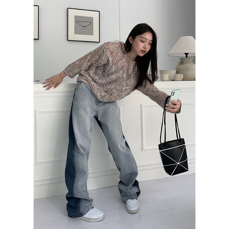 Retro Design Sense Color block Tie-dye Jeans Front And Back For Women