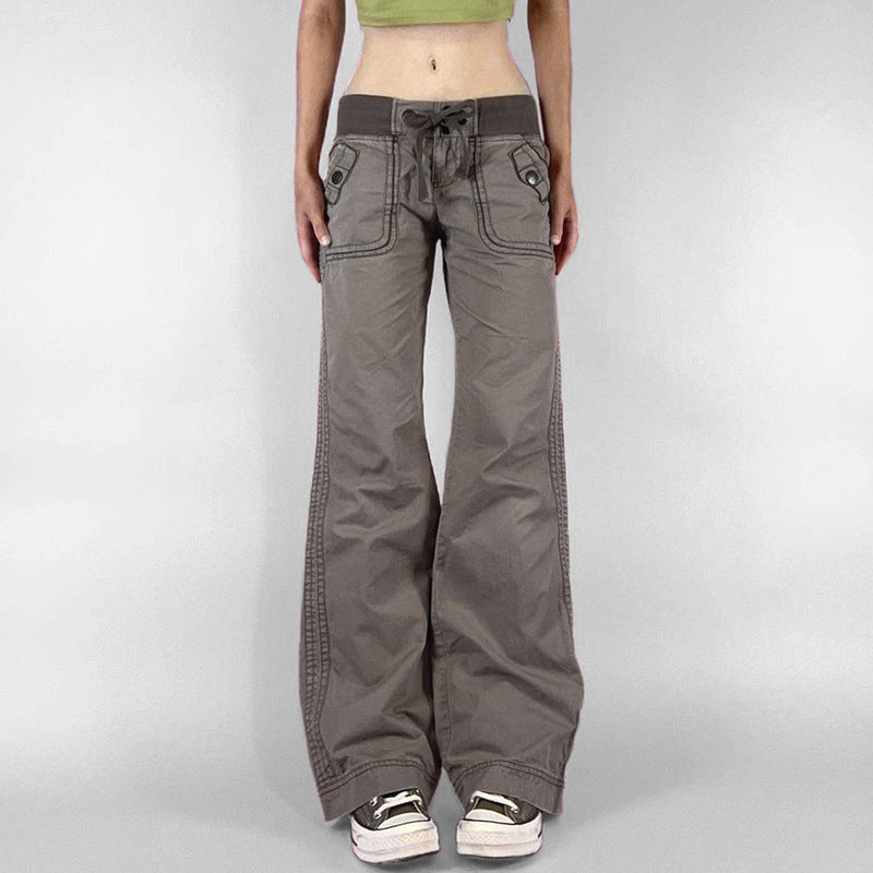 Pocket Contrast Color Thread Waist Head Made Old Low Waist Straight Jeans
