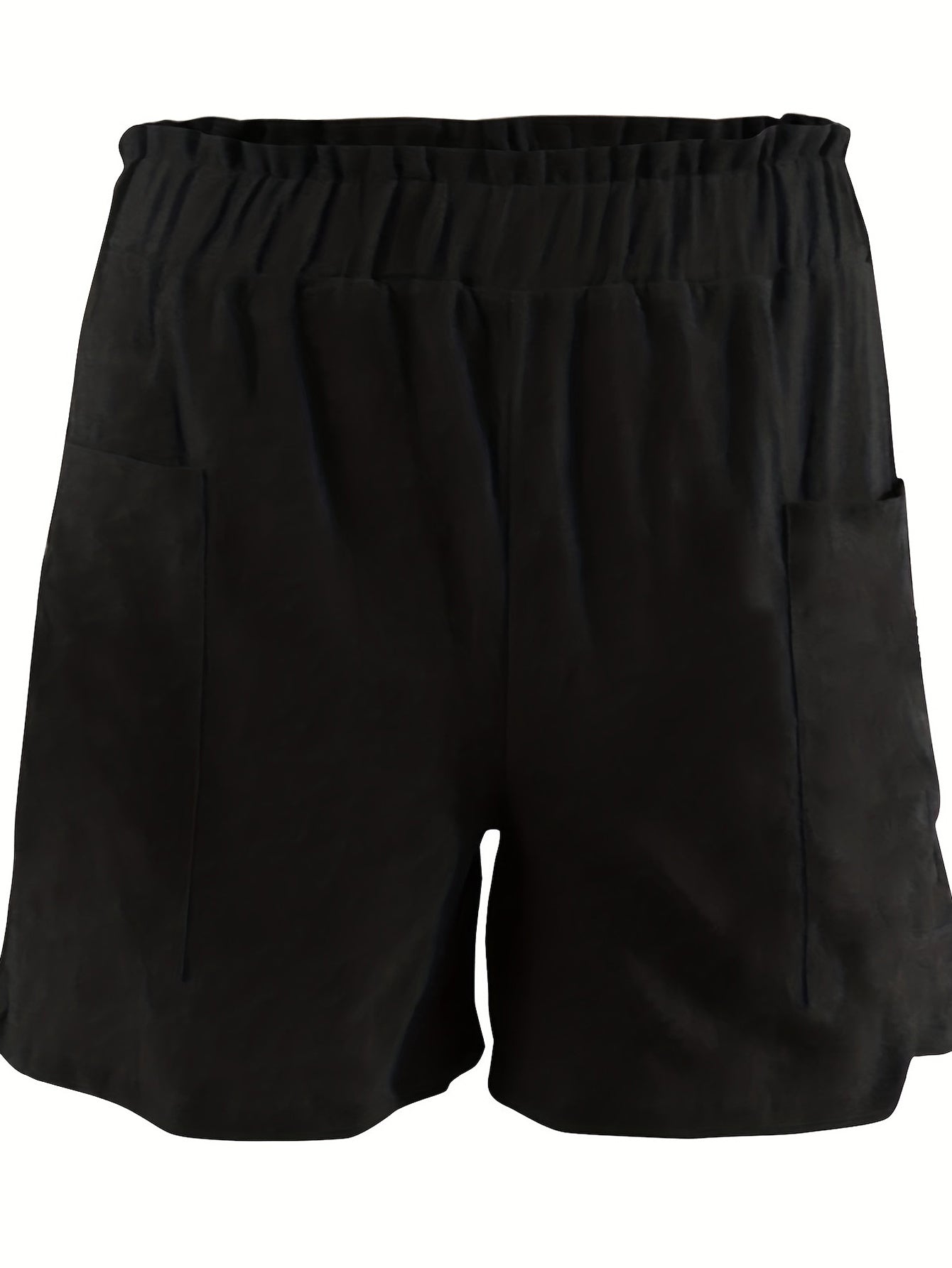Loose Wide Leg Cotton Material Pocket Solid Elastic High Waist Shorts